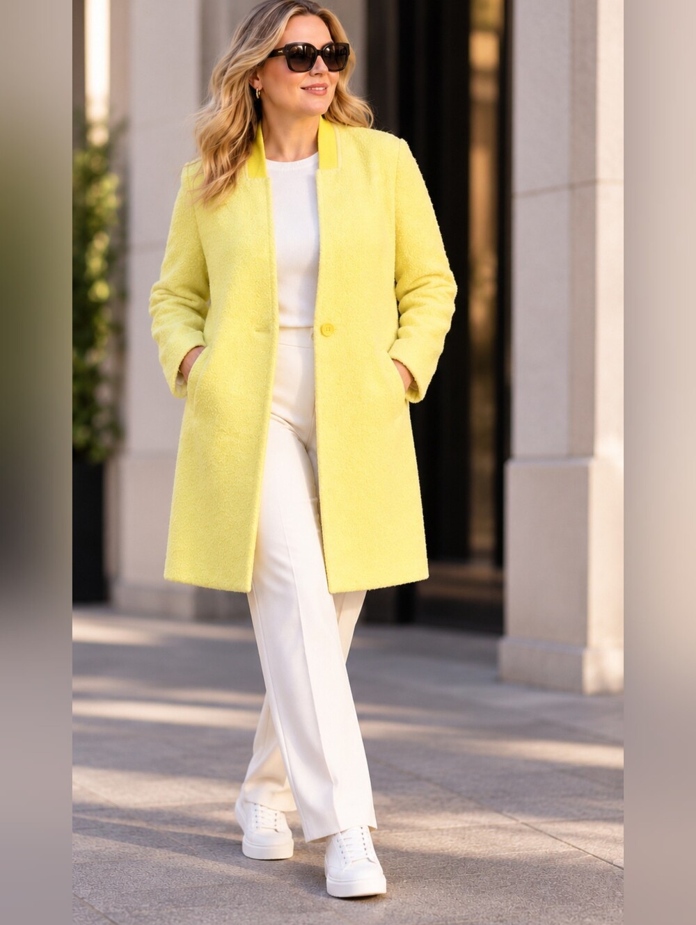 Title:Joe Fresh+ Yellow Bouclé Wool Blend Coat Size 1X